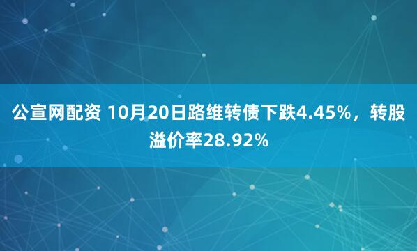 公宣网配资 10月20日路维转债下跌4.45%，转股溢价率28.92%